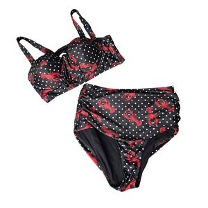 ModCloth x Collectif Lobster Polka‎ Dot Bikini Set L High Waisted Retro Pinup